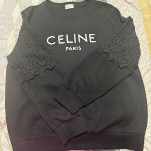 Celine Black Crewneck Sweatshirt with Lace Sleeves